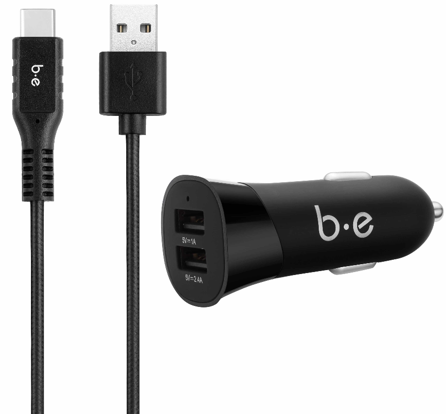 Blu Element Chargeur auto double USB 3.4A Câble Type C inclus Noir –